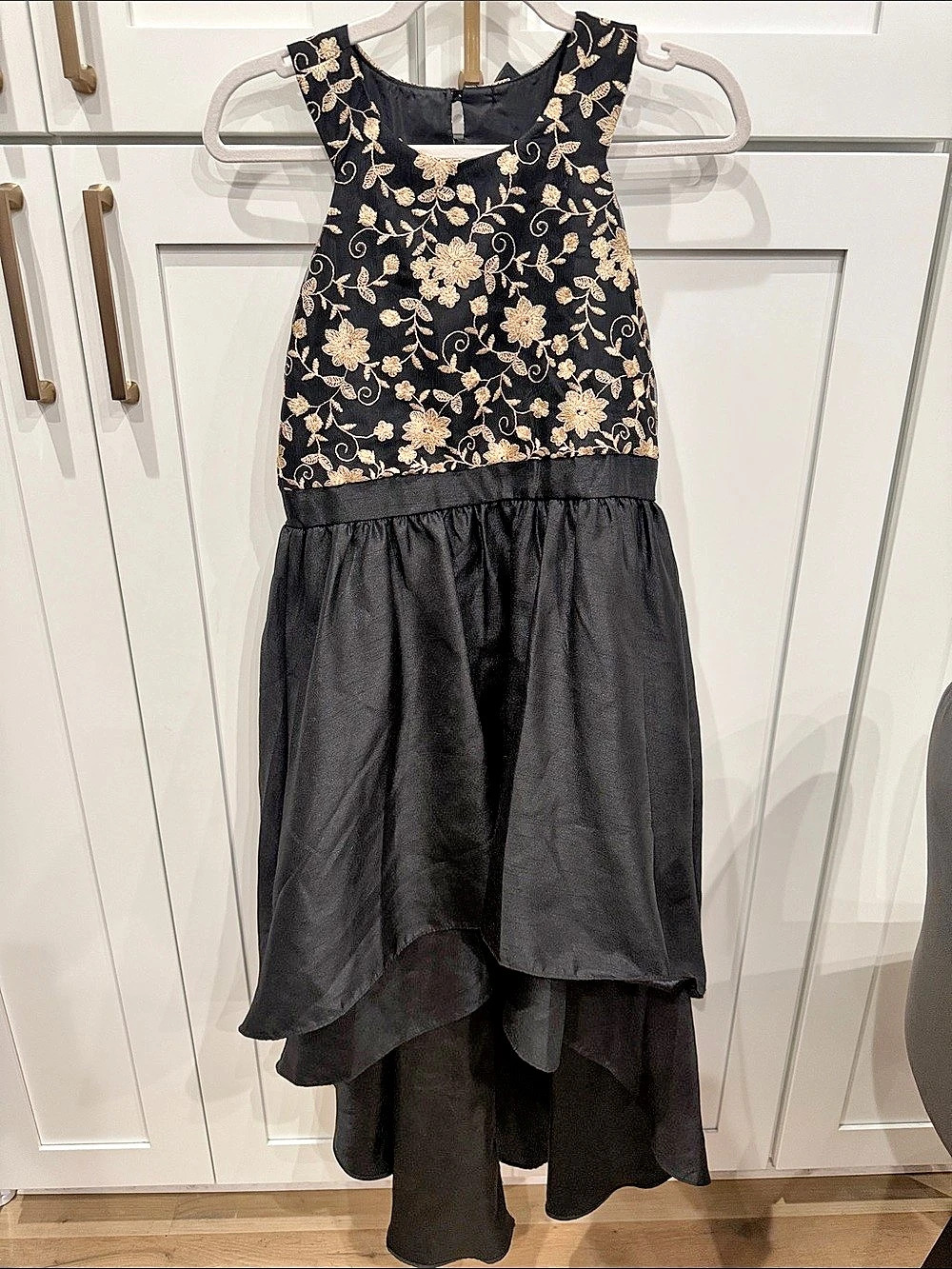 Bonnie Jean X4-10641-DV Girls Size 16 Floral Formal Dress Black Gold Like New
